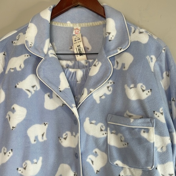 Joe Fresh NWT Fleece Polar Bear Print 2 pc Pajamas Baby Blue White Button Up XL - Picture 3 of 11